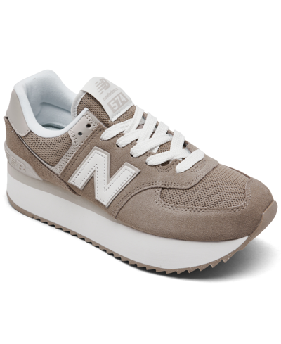 New Balance Women's 574+ Casual Sneakers From Finish Line In Driftwood/timberwolf/white