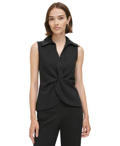 Calvin Klein Women's Sleeveless Twist-front Top In Black