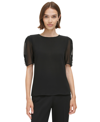Calvin Klein Womens Sheer Elbow Sleeve Blouse In White