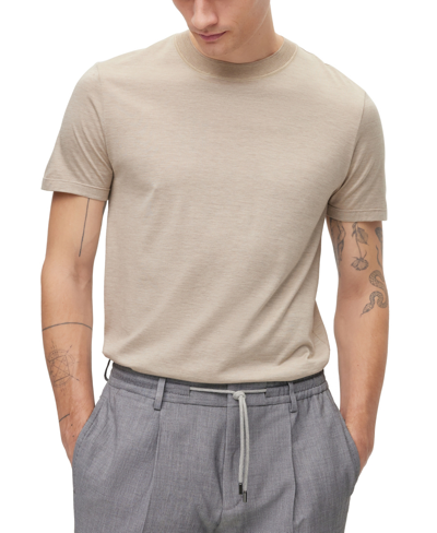 Hugo Boss Boss By  Men's Fine-stripe Slim-fit T-shirt In Light Beige