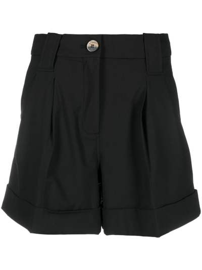 Ganni Drapey Melange Shorts In Black