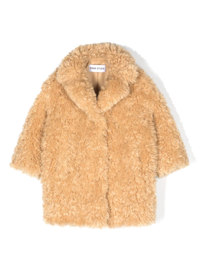 Stand Studio Kids' Neutral Faux-fur Long Coat In Neutrals