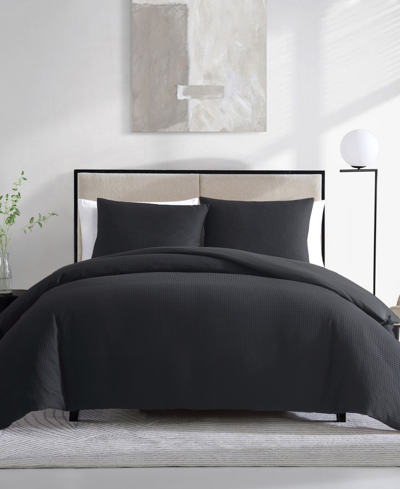 Vera Wang Waffle Pique Cotton 3 Piece Comforter Set, King In Black