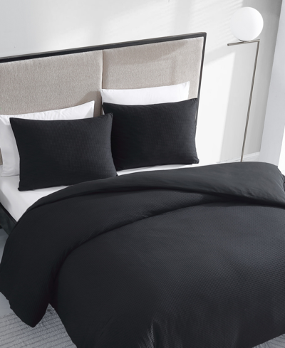 Vera Wang Waffle Pique Cotton 3 Piece Duvet Cover Set, King In Black