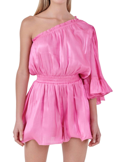 Endless Rose Women's One Shoulder Shiny Romper In Pink