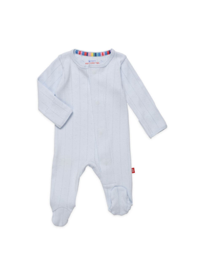 Magnetic Me Babies' Love Lines Pointelle Magnetic Organic Cotton Footie In Love Lines Blue