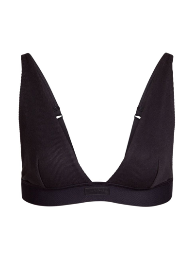 Skims Plunge Ribbed Cotton-blend Jersey Bralette In Soot