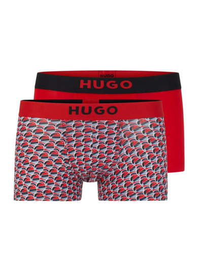 Hugo Two-pack Of Stretch-cotton Trunks With Logo Waistbands In Patterned
