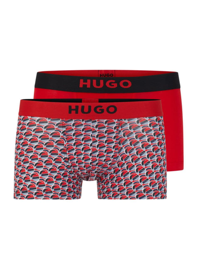 Hugo Boss Two-pack Of Stretch-cotton Trunks With Logo Waistbands In Patterned