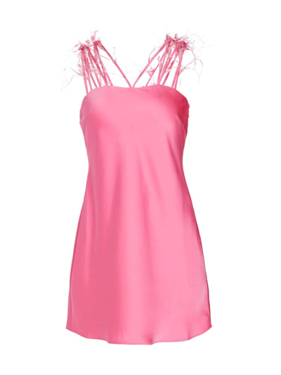 Cult Gaia Karosi Feather Trim Strappy Satin Minidress In Rosado