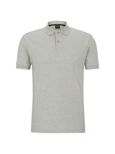 Hugo Boss Cotton-piqu Polo Shirt With Tonal Logo In Light Grey