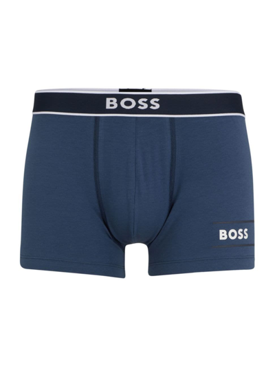 Hugo Boss Organic-cotton-blend Trunks With Stripes And Logos In Light Blue