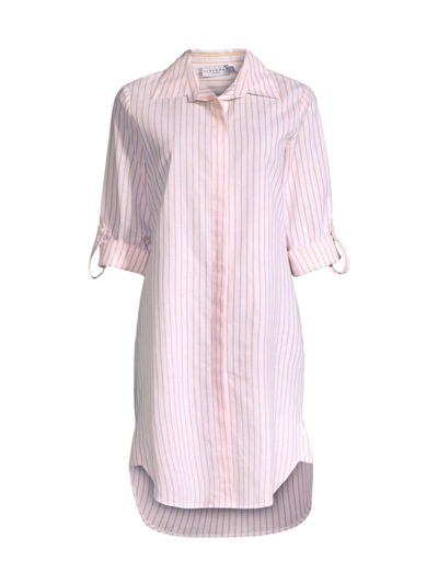 Harshman Plus Size Willow Striped High-low Shirtdress In White Rose Stripes