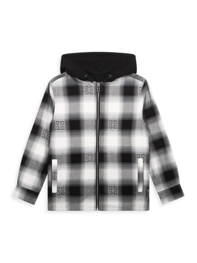 Givenchy Litttle Boy's & Boy's Mini Me Logo Checkered Hooded Overshirt In Black