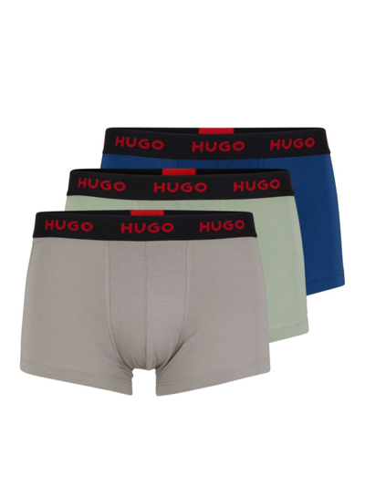 Hugo Boss Three-pack Of Logo-waistband Trunks In Stretch Cotton In Grey