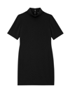 Theory Short-sleeve Rolled-neck Admiral Crepe Mini Dress In Black