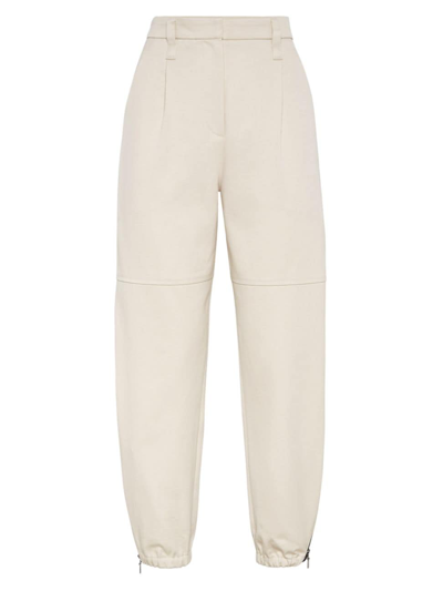 Brunello Cucinelli Cropped Bead-embellished Denim Tapered Pants In Lessive