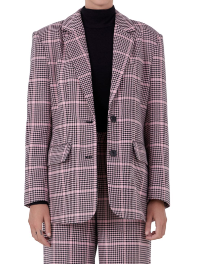 Endless Rose Women's Houndstooth Oversize Blazer In Pink Multi