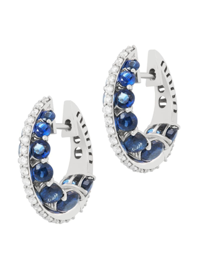 Miseno Procida 18k White Gold Earrings With White Diamonds And Blue Sapphires In 10 White Gold