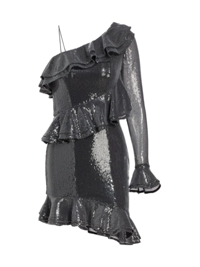 Rotate Birger Christensen One-shoulder Ruffle-detail Dress In Black