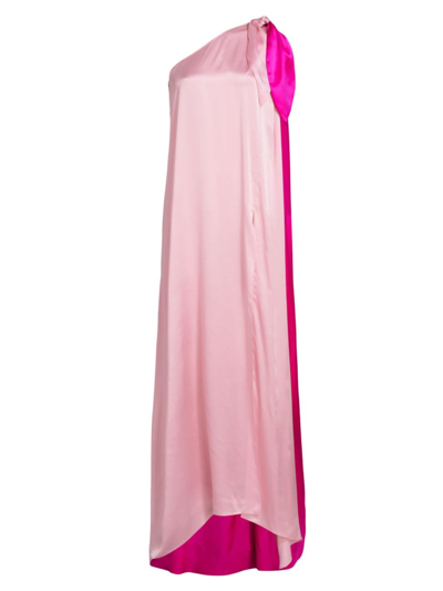 Halpern Women's One-shoulder Colorblocked Silk Gown In Light Pink