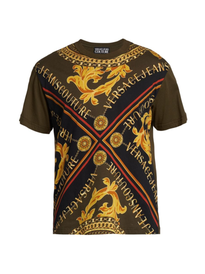 Versace Jeans Couture Men's Barocco Logo T-shirt In Dark Olive