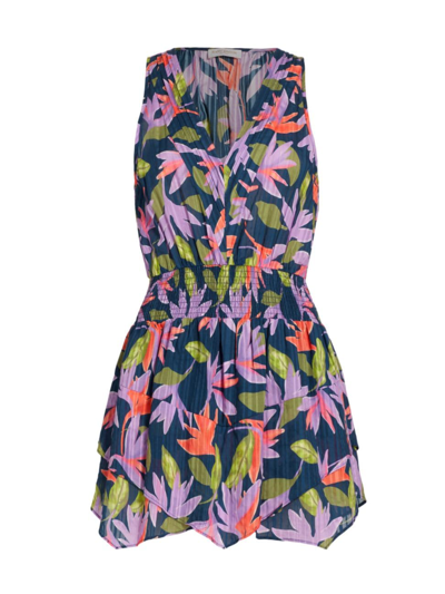 Ramy Brook Asher Floral Smocked Mini Dress In Spring Navy Paradise Floral