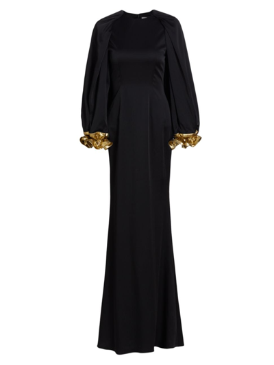 Halpern Women's Satin & Metallic-cuff Gown In Black