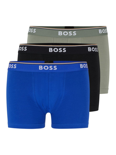 Hugo Boss Men's Three-pack Of Stretch-cotton Trunks In Patterned Blue