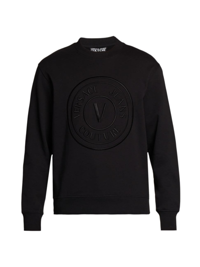 Versace Jeans Couture Embossed-logo Cotton Sweatshirt In Black