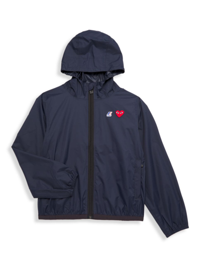 Comme Des Garçons Play Kids' Logo-patch Hooded Jacket In Navy