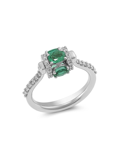 Miseno Women's Procida 18k White Gold, Diamond & Emerald Rotating Ring