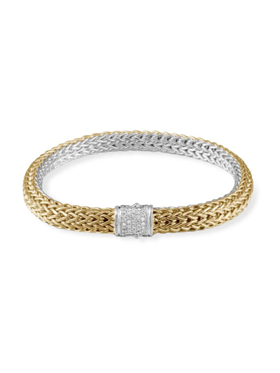 John Hardy Women's Classic Chain 18k Gold, Diamond & Sterling Silver Reversible Bracelet In Yellow