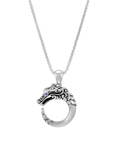 John Hardy Sterling Silver Legends Naga Blue Sapphire Eyes Adjustable Pendant Necklace, 16-18