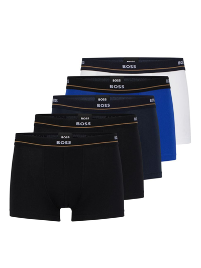 Hugo Boss Five-pack Of Stretch-cotton Trunks With Logo Waistbands In Patterned