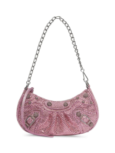 Balenciaga Women's Le Cagole Mini Bag With Chain And Rhinestones In Light Pink