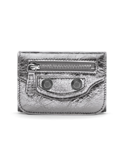 Balenciaga Women's Le Cagole Metallized Mini Wallet In Silver
