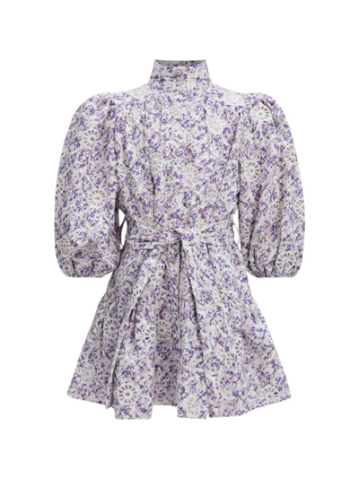 Bardot Junior Girl's Violet Floral-print Puff Sleeve Dress In Blue Ditsy