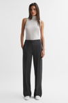 Reiss Iria - Grey Melange Wool Blend Wide Leg Suit Trousers, Us 12