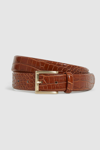 Reiss Albany Croc-effect Leather Belt In Tan