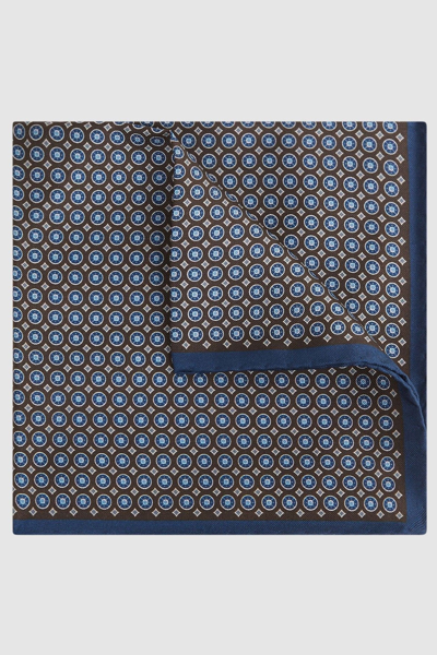 Reiss Martino - Chocolate/navy Montecristo Silk Printed Pocket Square, One