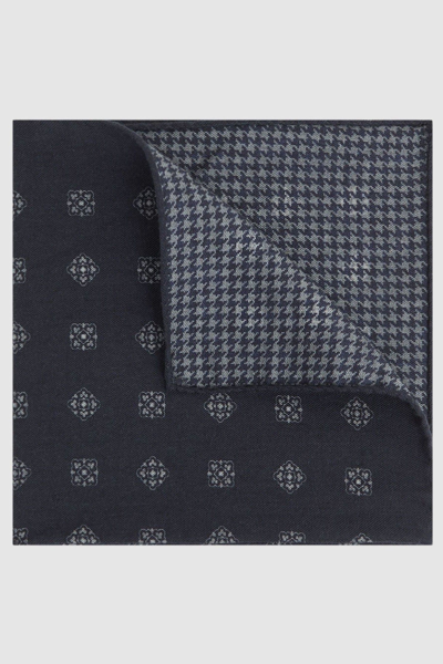 Reiss Navy Reversible Wool Cotton Pocket Square