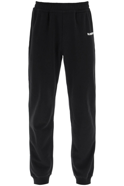 Burberry Tapered Logo-print Cotton-jersey Sweatpants In Black