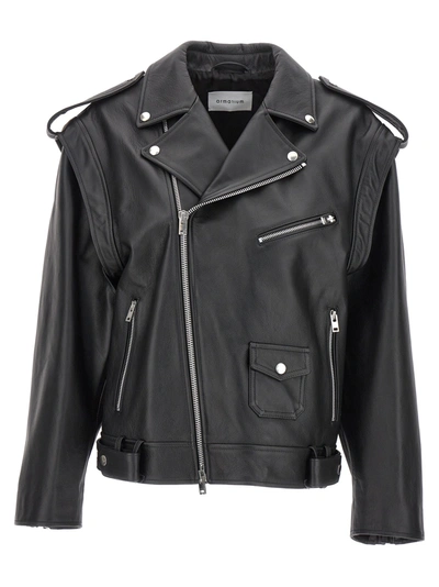Armarium Lena Convertible Leather Biker Jacket In Black
