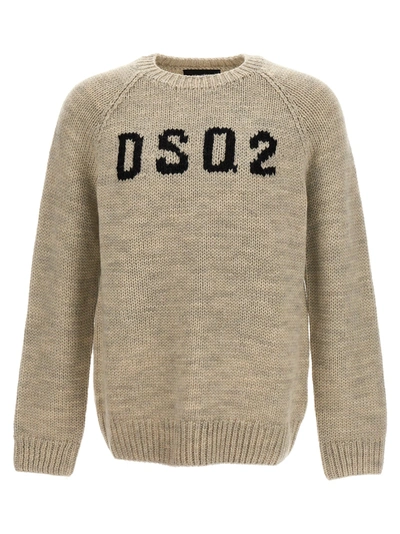 Dsquared2 Logo Intarsia Wool Sweater In Grey