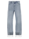 Karl Lagerfeld Crystal Embellished Fringed Denim With Pockets And Belt Loops