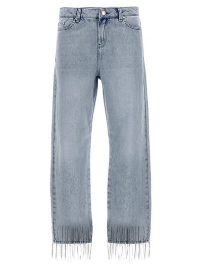 Karl Lagerfeld Rhinestone Fringed Jeans In Light Blue