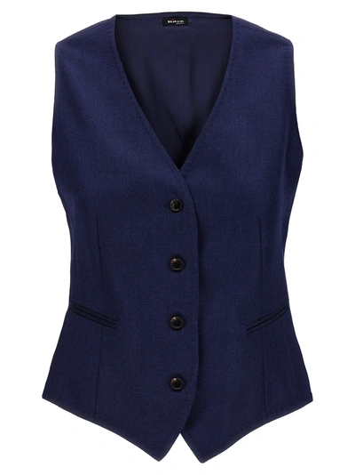 Kiton Silk Cashmere Waistcoat In Blue