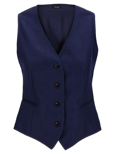 Kiton Sleeveless Cashmere Silk Vest In Blue