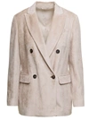 BRUNELLO CUCINELLI BRUNELLO CUCINELLI BEIGE DOUBLE-BREASTED JACKET WITH FLAP POCKETS IN VELVET WOMAN